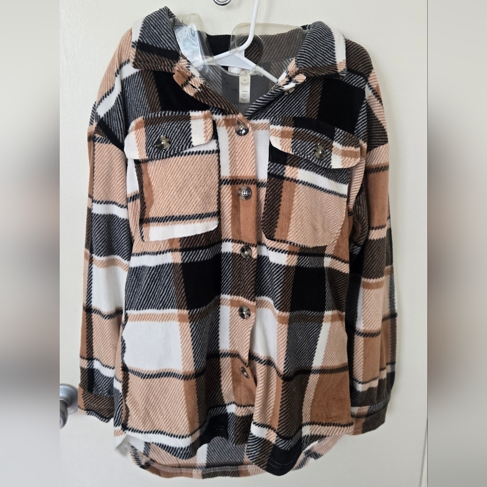 NYC Soft Plaid Jacket Black, White, Tan NWOT